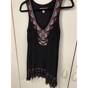 Honey belle Embroidered Black Mini‎ Dress Boho Style Size Small